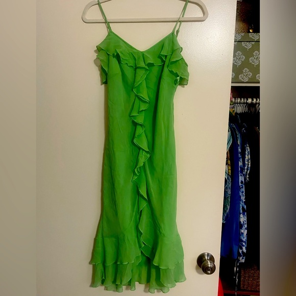 Express Dresses & Skirts - Vintage Green Express Silk Slip Dress with Ruffles